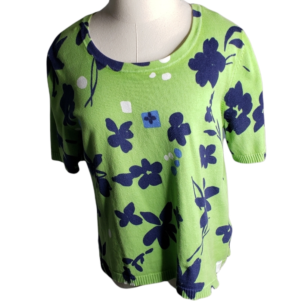 DONATE Napa Valley Primative Abstract Floral Short Sleeve Grandmacore Sweater L